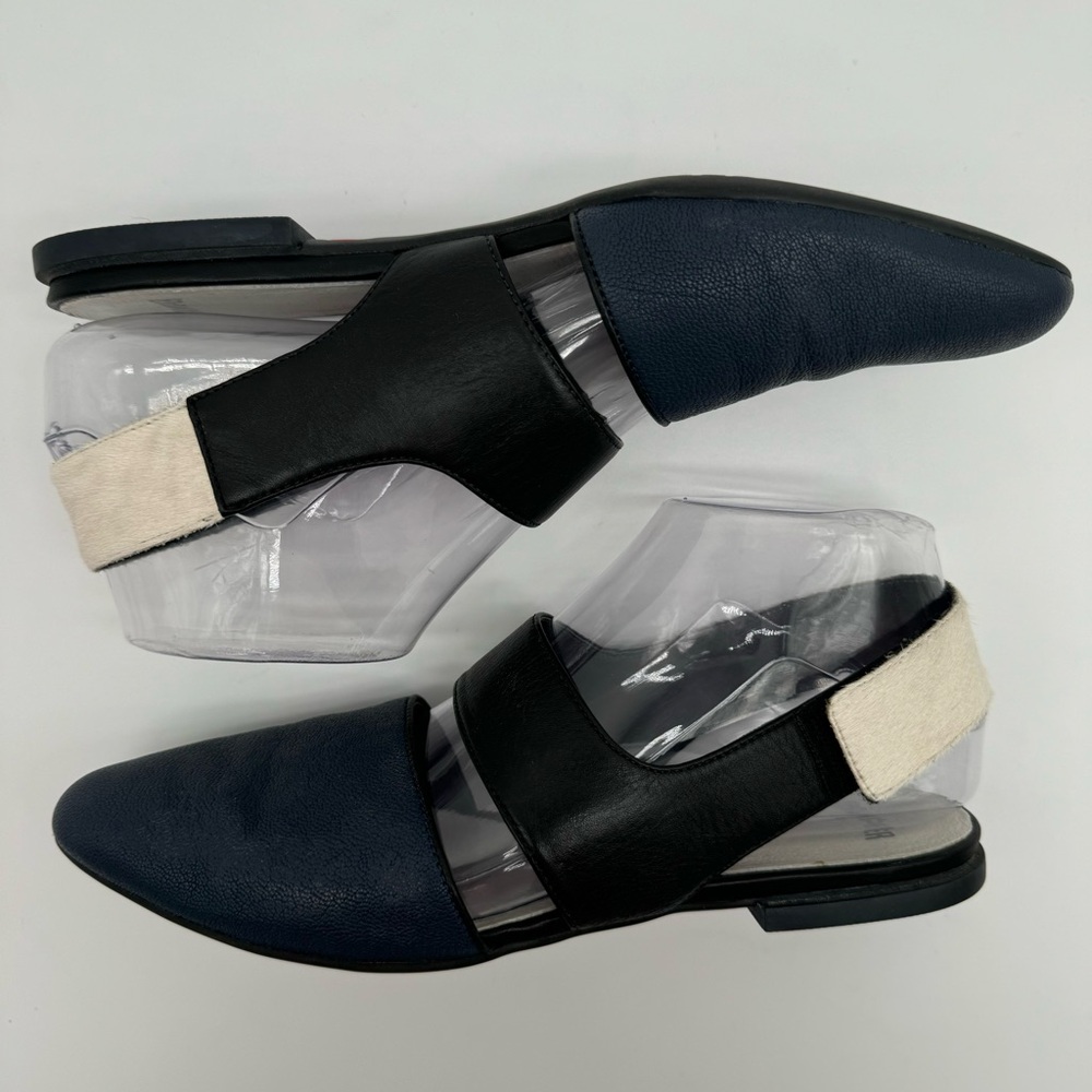 Camper Isadora Blue Black Leather White Calf Hair Cutout Flats Size EU 37/US 7 - Picture 8 of 15